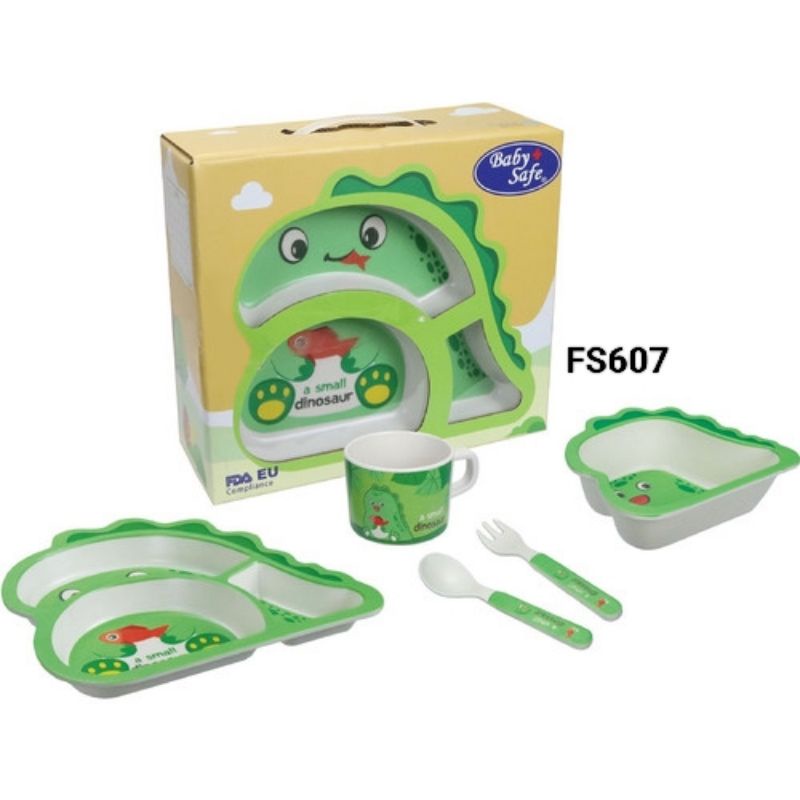 Baby Safe Dino Pesawat Feeding Set - Baby Safe Alat Makan Anak Bayi Lengkap Motif Dino &amp; Pesawat - Gift Newborn - Kado Anak Baru Lahir - Hempers lahiran