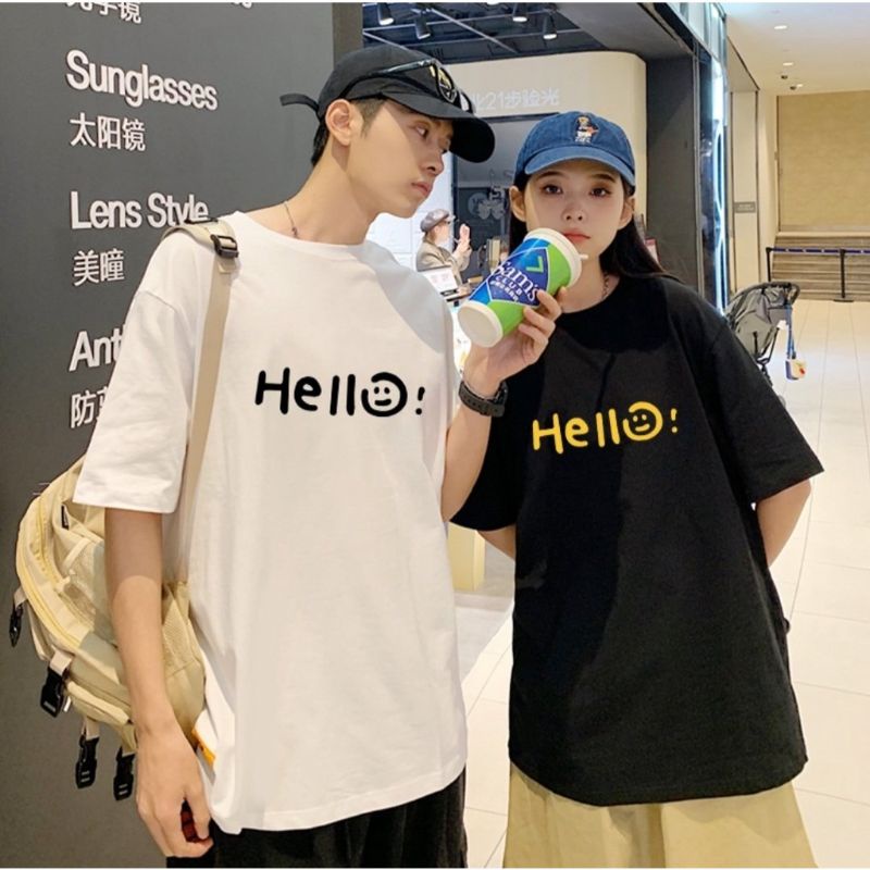 M - XXXXXL(6XL) Kaos BIGSIZE HELLO Korean Style Shirt Atasan Pria Wanita Jumbo Oversize Harajuku Street Style Cute Hay Unisex L XXL 3XL XXXXL 5XL