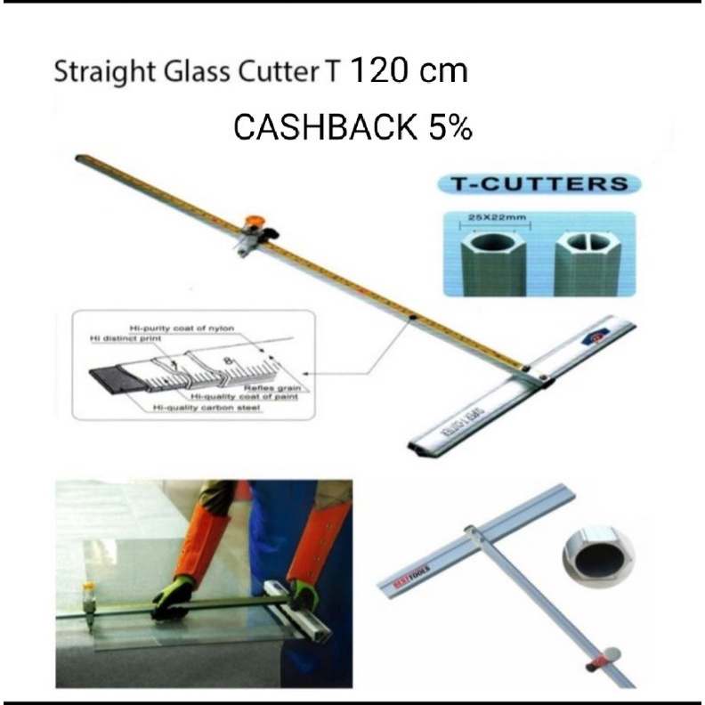 Straight Glass Cutter T 120cm-Alat Pemotong Kaca-T Glass Cutter Besttools