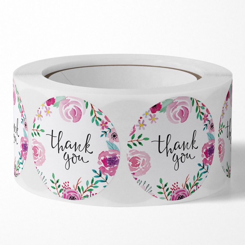 [500Pcs/Roll] Sticker Roll Floral Thank You / Stiker Gulung ThankYou Packaging Online Shop