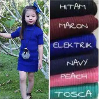 dress rajut anak polos lengan pendek 1-4 tahun