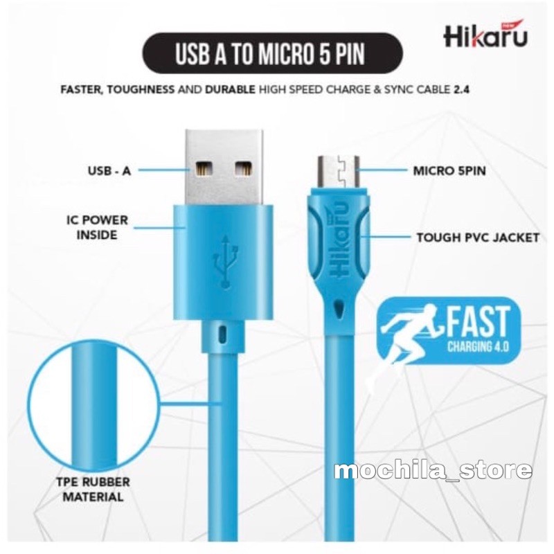 Kabel Data Fast Charging USB Micro 5 Pin - Dura Fast 2.4A - Fast Charger - 1 Meter - Hikaru