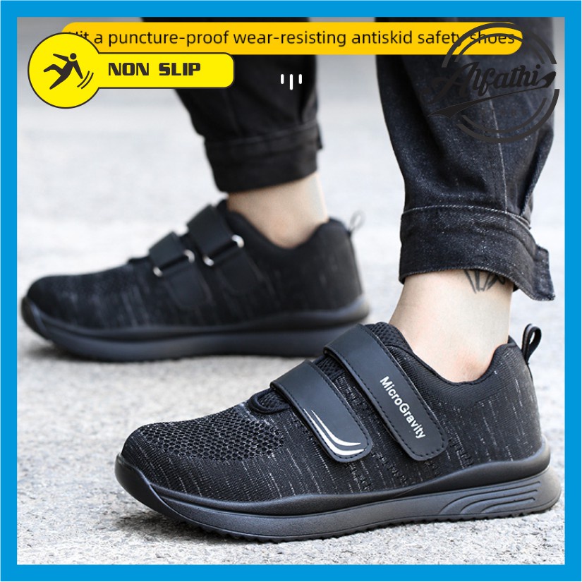 AlFathi Sepatu Safety Sneakers Sport New Hitam Tanpa Tali