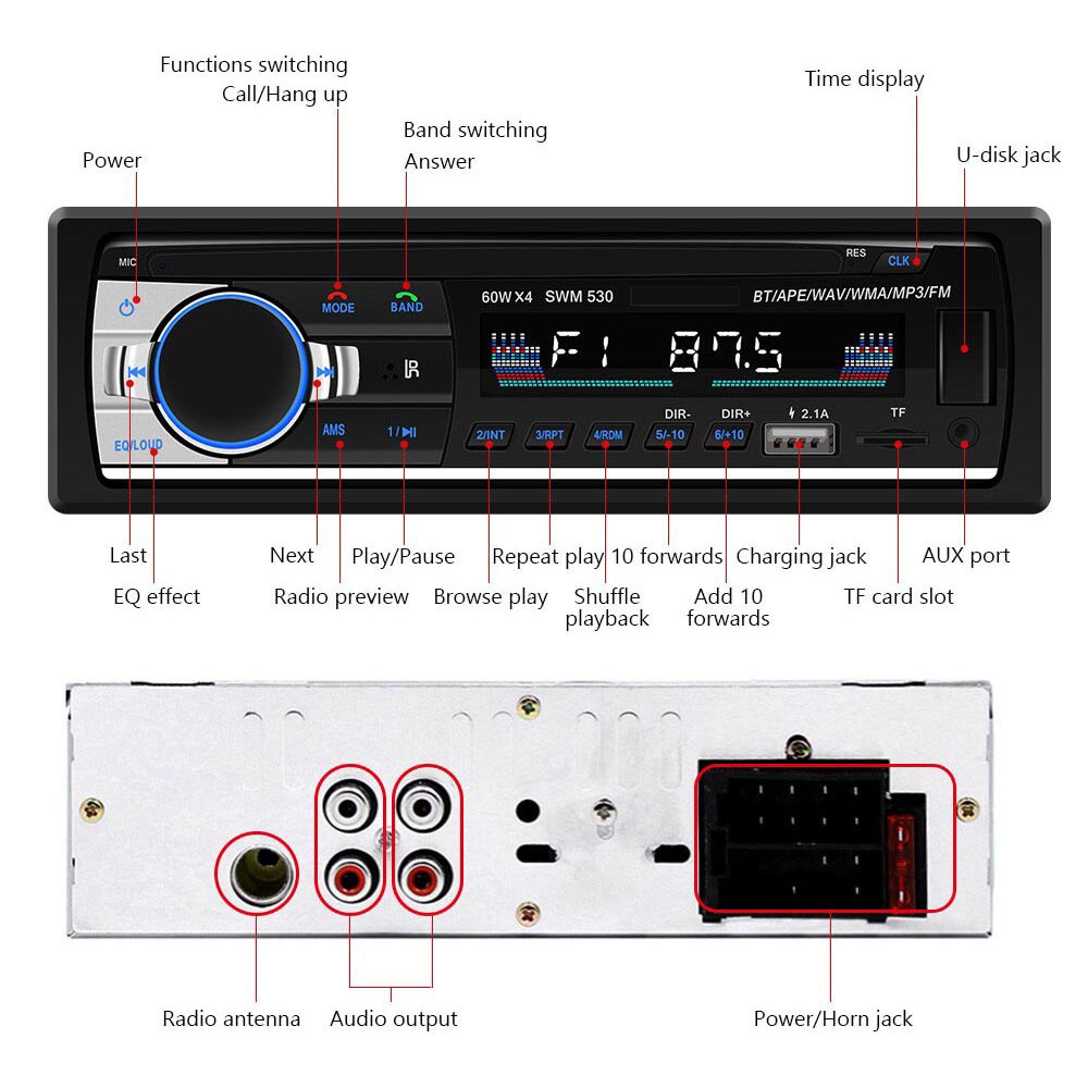 Tape Audio Mobil Multifungsi Bluetooth USB MP3 FM Radio JSD-530