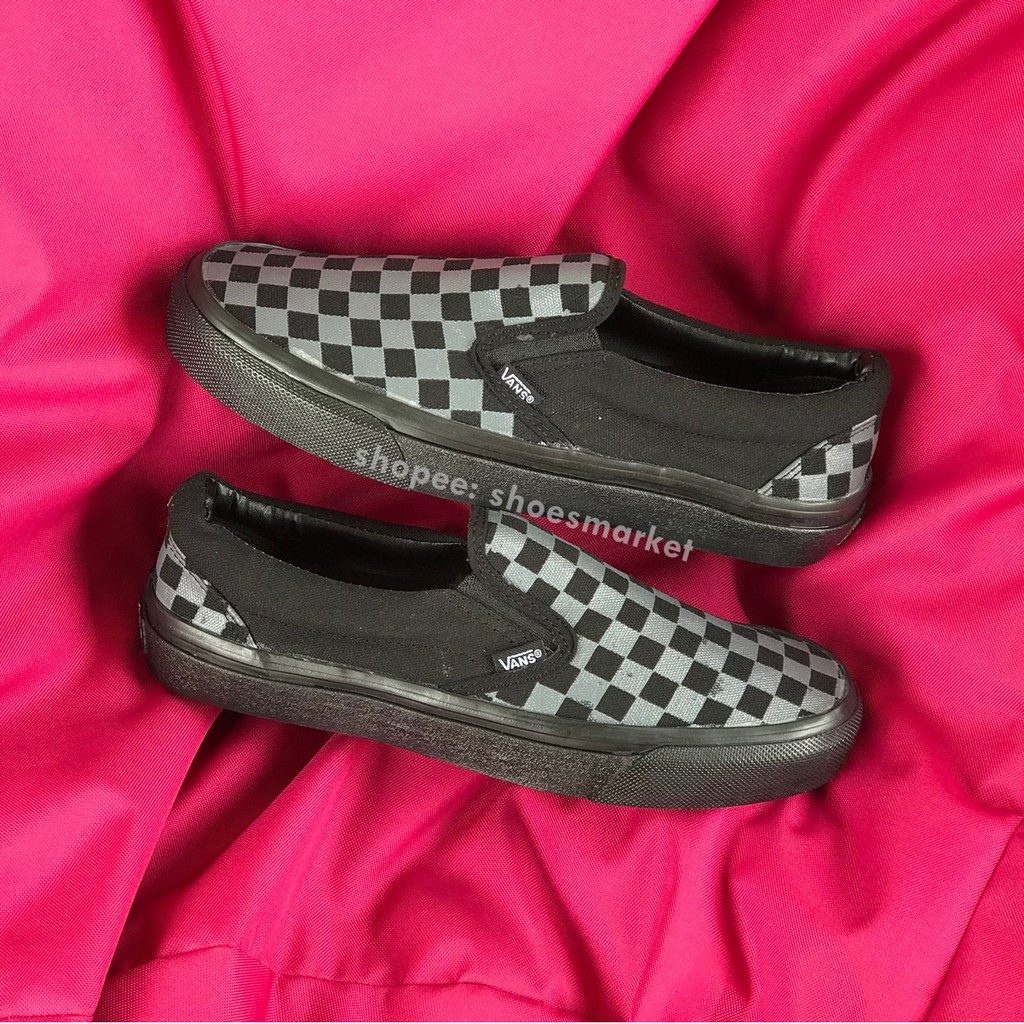 OBRAL SEPATU VANS SLIPON CHECKERBOARD GREY BLACK