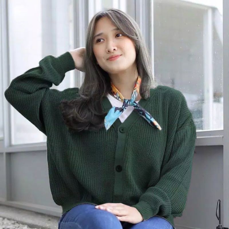 Eireen Cardigan Crop Premium | Nacara Outer Kardigan Wanita tipe 7Get Special-Hijau army
