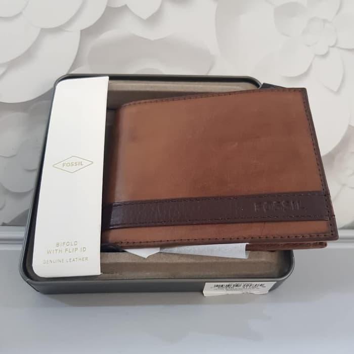 Dompet Pria Fossil Original - Fossil Quinn Flip Id Wallet Brown