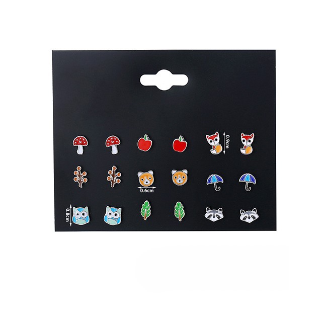 LRC Anting Set Fashion Color Stainless Steel Fox Frog Mushroom Ear Stud Set 3 PCS D81520