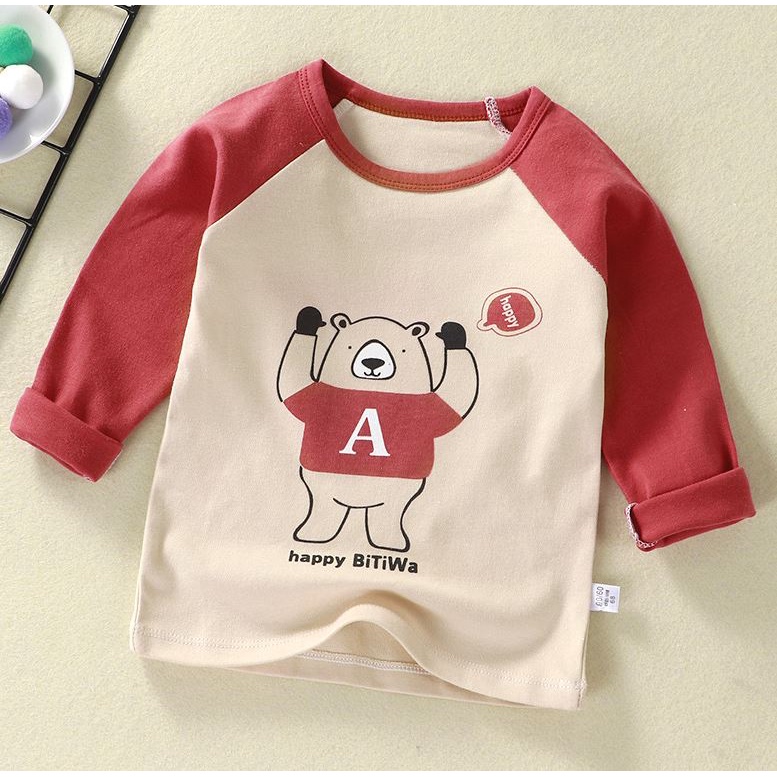 Baju Tshirt Atasan Kaos lengan panjang Kancing Pundak Anak bayi laki-laki Perempuan-A Bear