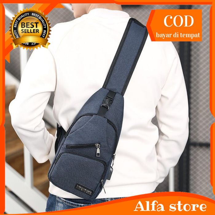 Tas Slempang Pria Slingbag Pria kanvas selempang bahu murah Usb Port sb45