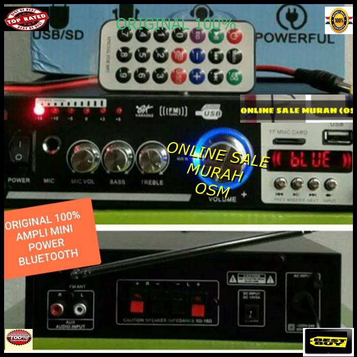 Original AMPLI mini bluetoot ac dc USB bluetooth remote Amplifier Karaoke ampli Power bluetot blutut ampli MP3 player audio sound accu pro aux dj asli radio fm music musik  AC DAN DC BISA JG DI PAKE DI MOBIL PAKE AKI Bisa BLUETOOTH ke segala merek HANDPHO