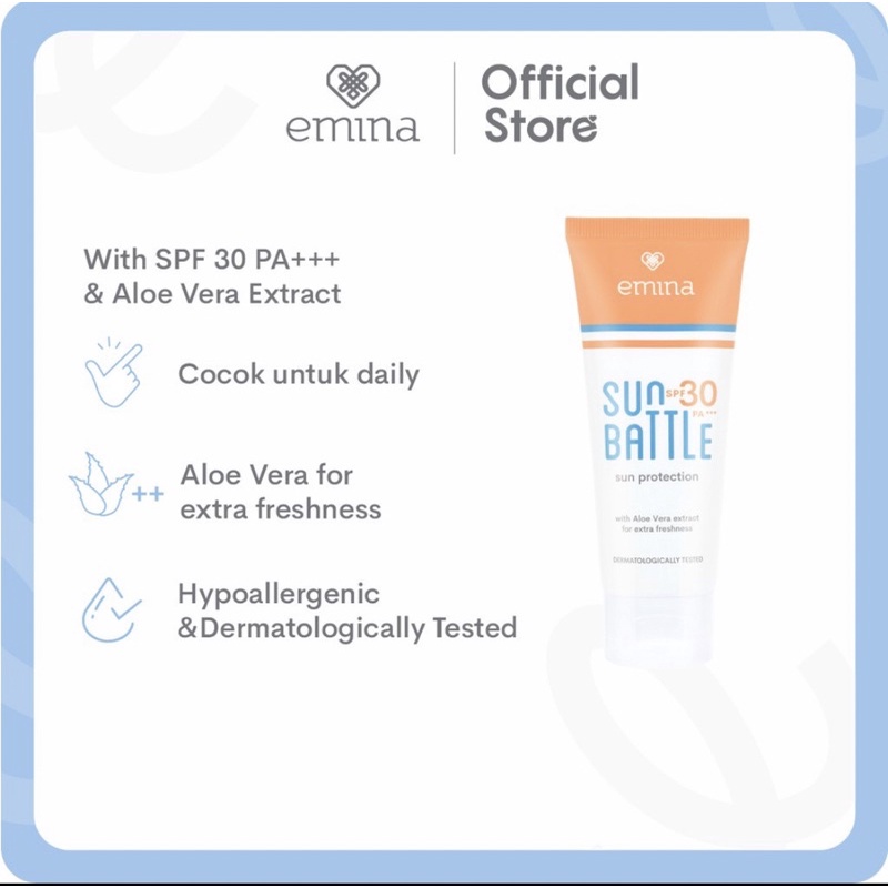 EMINA - Sun Protection Battle Sunscreen SPF 30 dan 45 PA+++ Skin Buddy SPF 30 PA+++ Skincare Sunblock Tabir Surya Pelindung Kulit Wajah Sinar Matahari Anti UVA UVB Aman Semua Jenis Kulit All Skin Type No White Cast Formula Ringan Viral BPOM