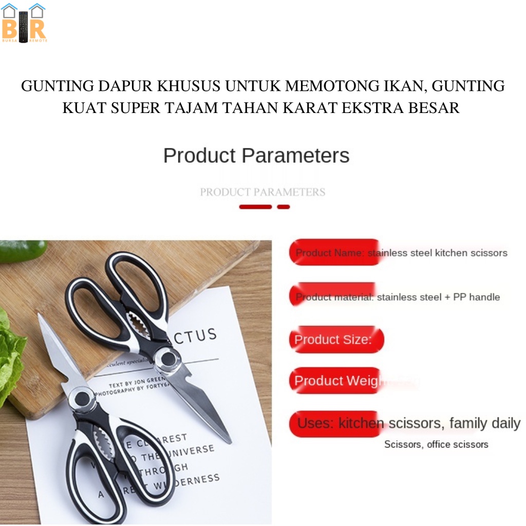 Gunting Dapur Stainlees Steel Serbaguna Multifungsi / Ikan / Ayam Daging / Kitchen Scissors