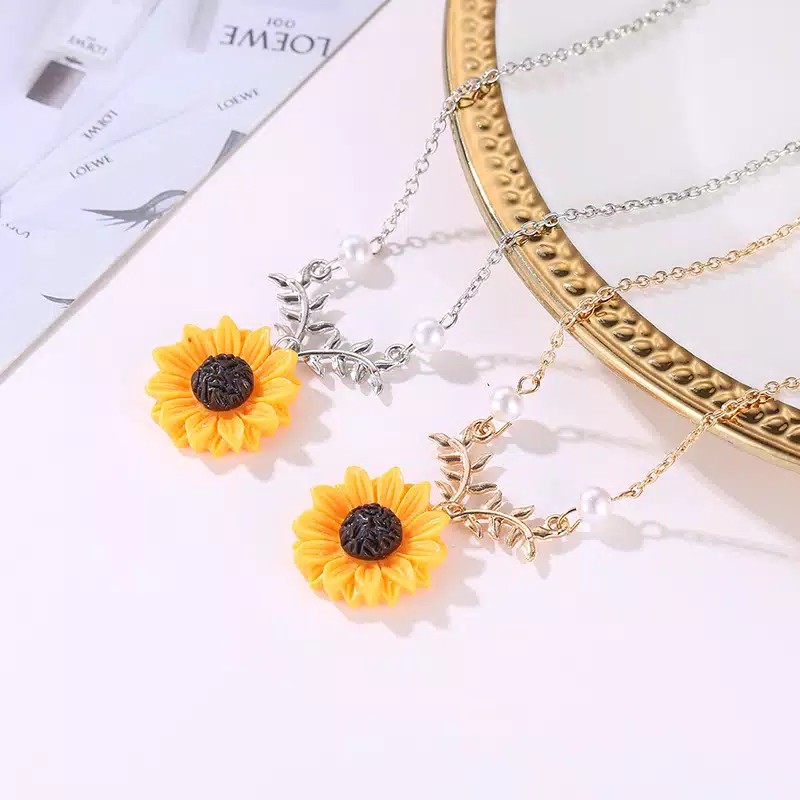 Kalung Bunga Matahari Liontin Sunflower Full color Rantai Panjang Feminim Korean Fashion Style