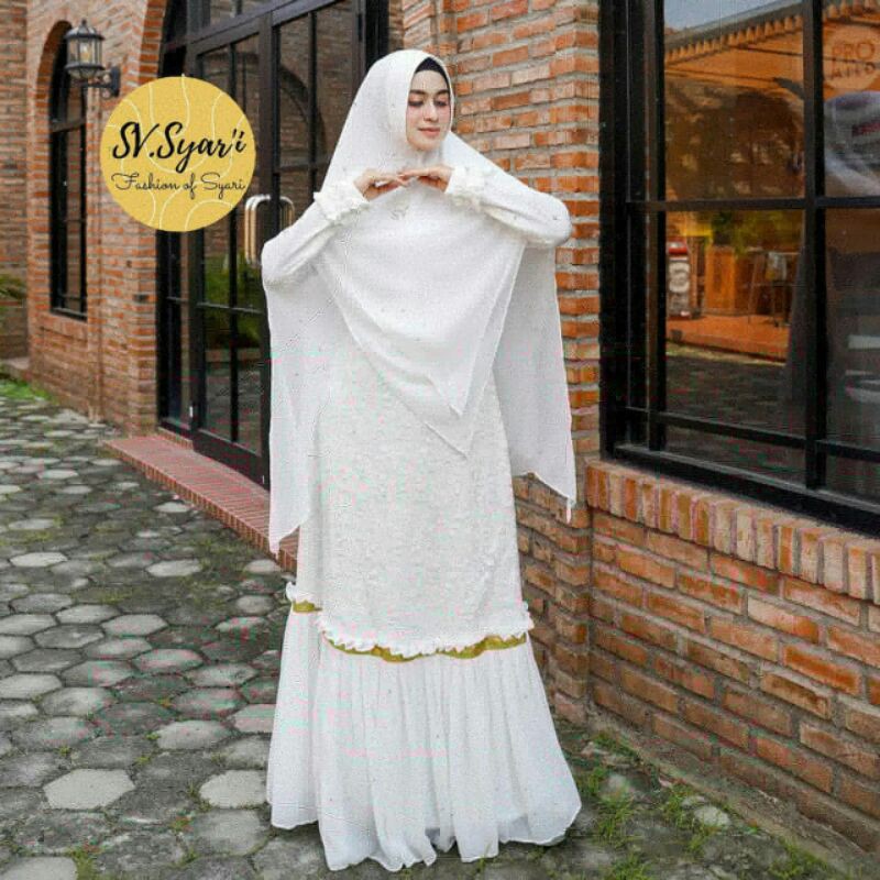 Realpic] COD Gamis Branded Original Chandani Set Putih SvSyari / terbaru / Pesta / kondangan / busui