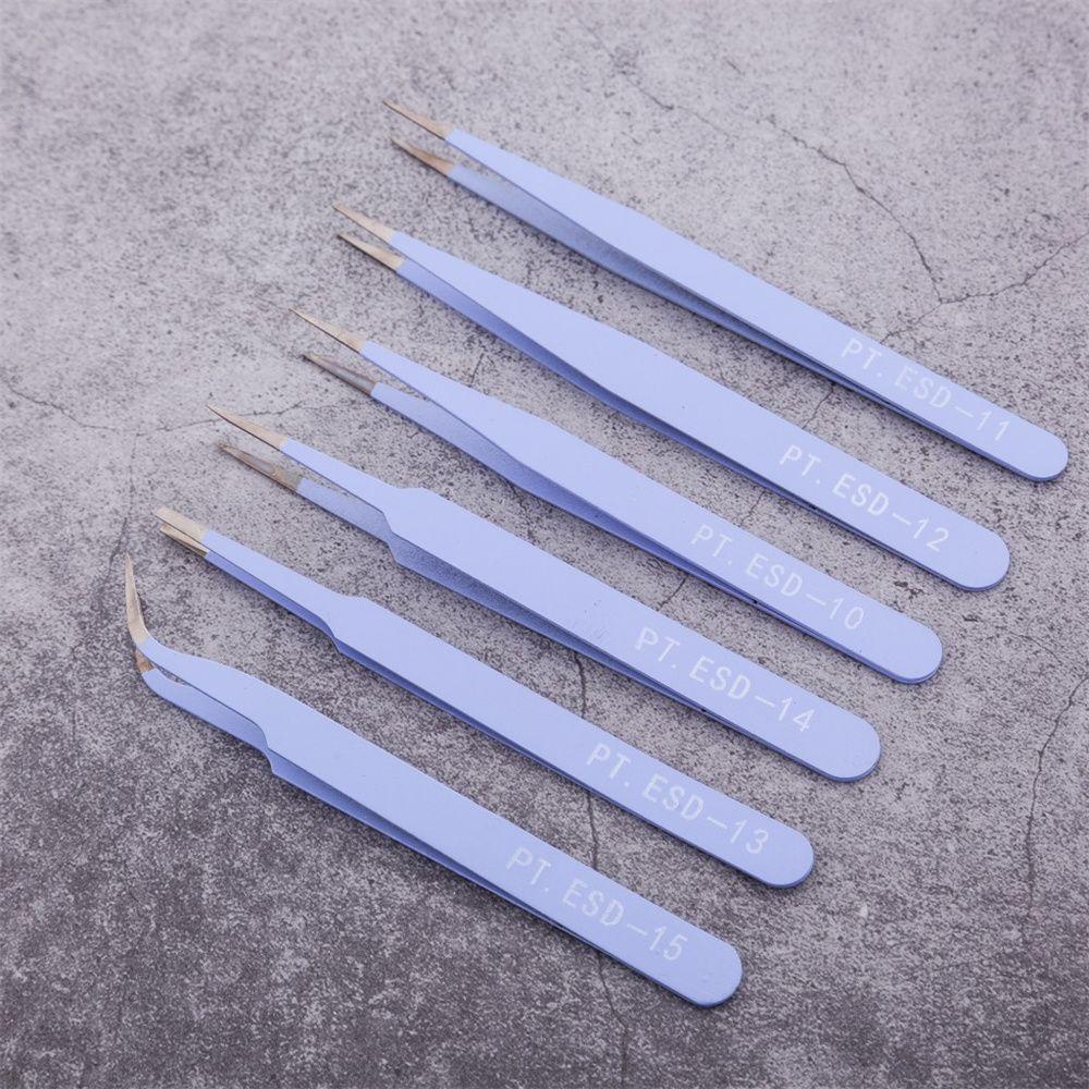 Agustina Pinset Set Lengkung Siku Lurus Stainless Steel Tebal 1.0mm Rhinestones Picking Tool Nail Tools Pinset Berwarna