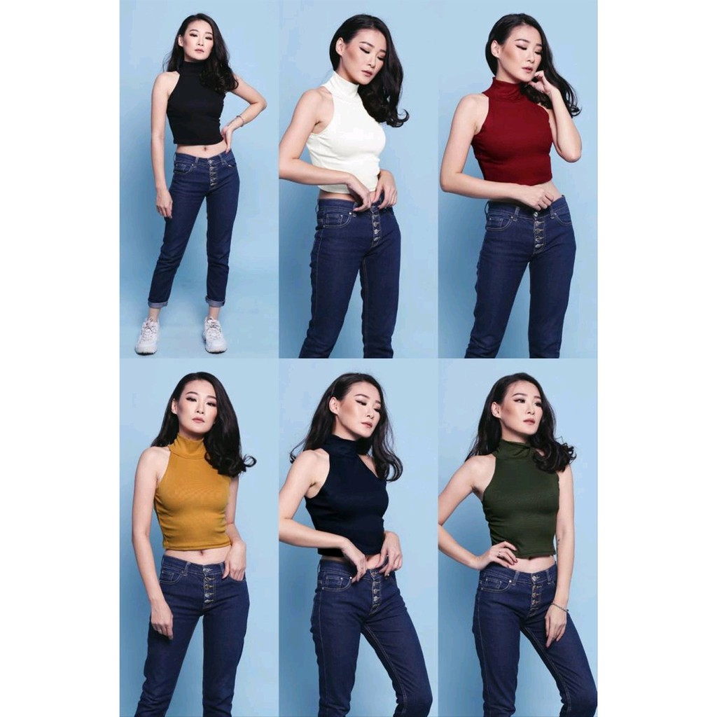 MOON KNIT HALTER ATASAN WANITA CROP TOP RAJUT BIG SIZE JUMBO