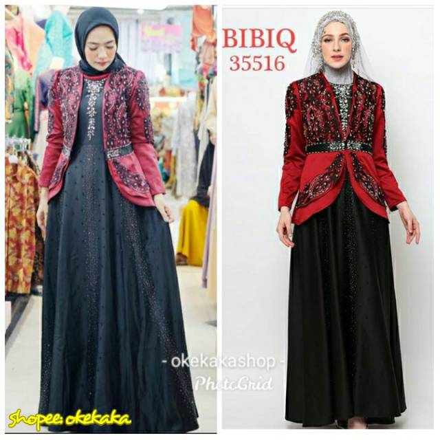 Baju Gamis Pesta Mewah Bibiq 35516 Bibiq Fashion Maxidress Baju Muslim Brokat Bahan Satin