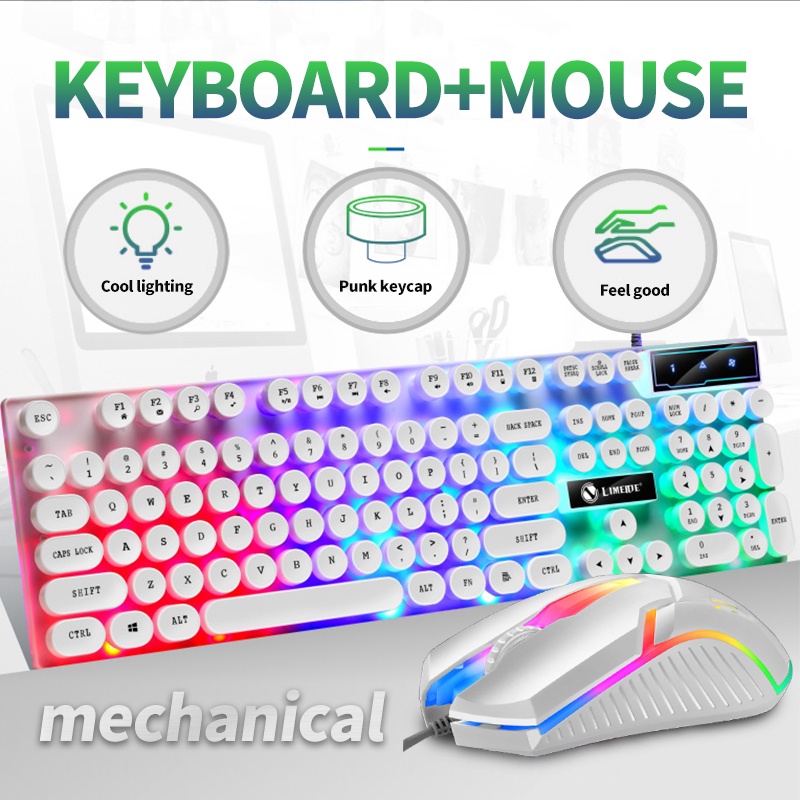 GTX300 Color Punk Mechanical Keyboard LED Backlight USB Wired PC Rainbow Gaming Keyboard With Mouse