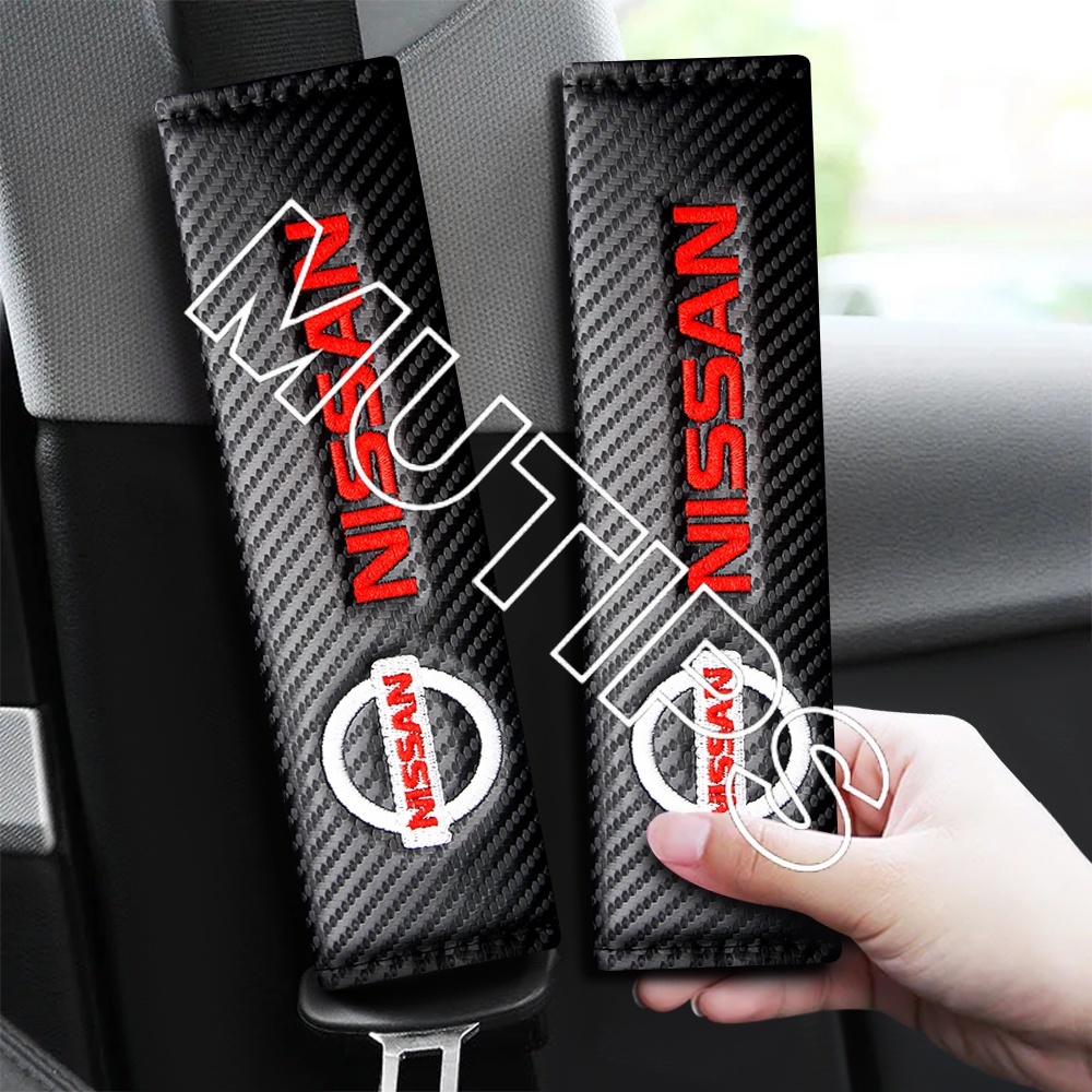 Nissan 2pcs Cover Sabuk Pengaman Mobil Bahan Carbon Fiber Untuk March Juke Skyline Terrano Gtr Livina Serena Xtrail t31 t30