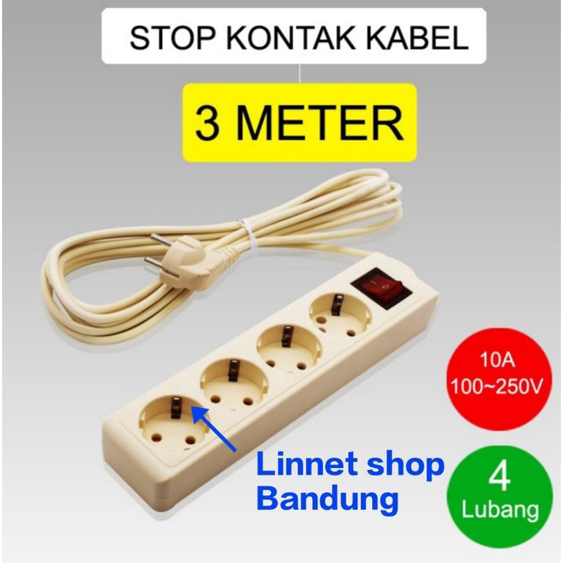 Stop Kontak 4 Lubang + Kabel 3 meter / Stop Kontak Kabel Gecom siap pakai