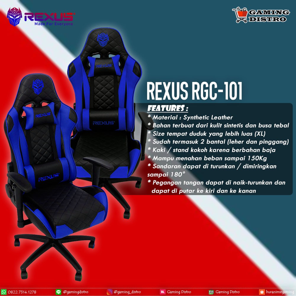  Rexus  Gaming  Chair Kursi Gaming Rexus RGC 101  Biru 