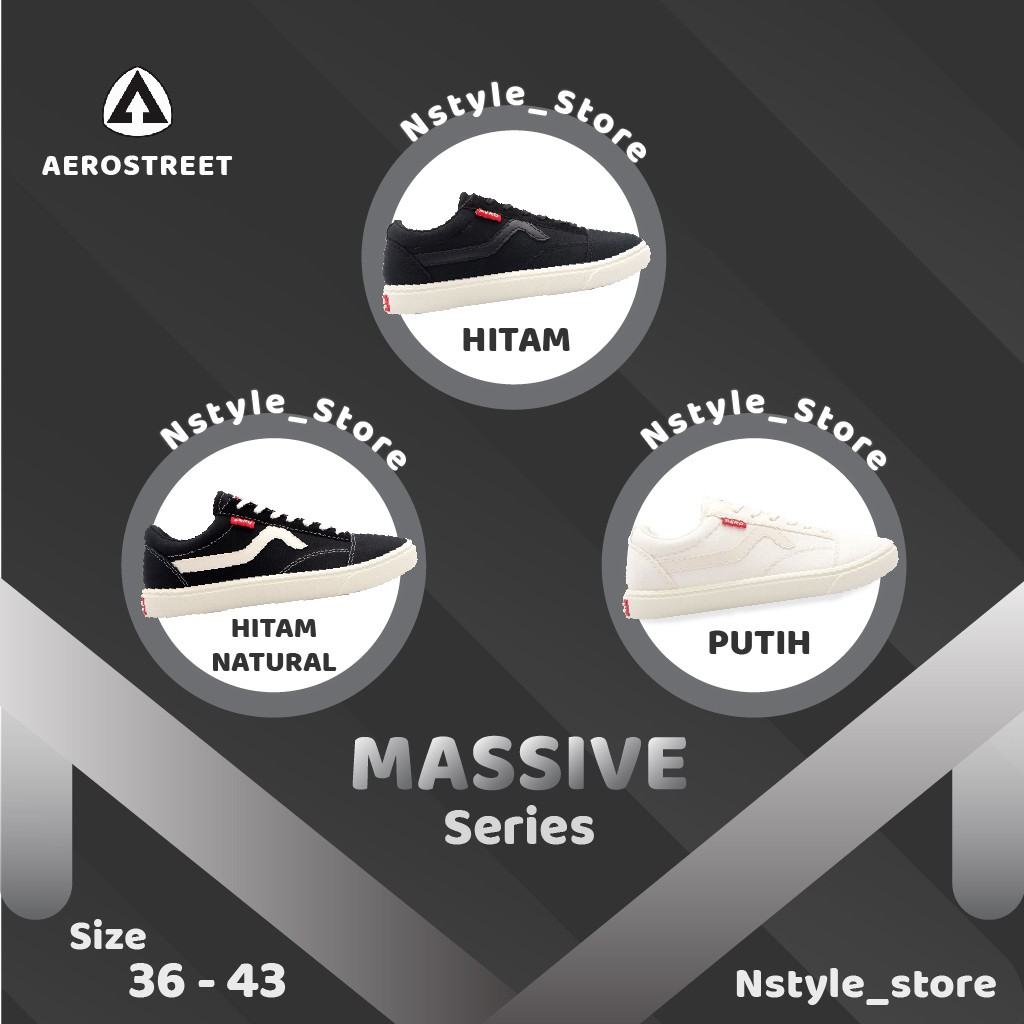 Aerostreet Massive Low Hitam Natural, Hitam, Putih Aerostreet Massive