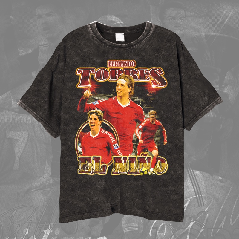 Spanyol Fernando TORRES T-shirt/Kaos Bola Vintage Wash Fernando Torres Spain Legend Of Liverpool Uni