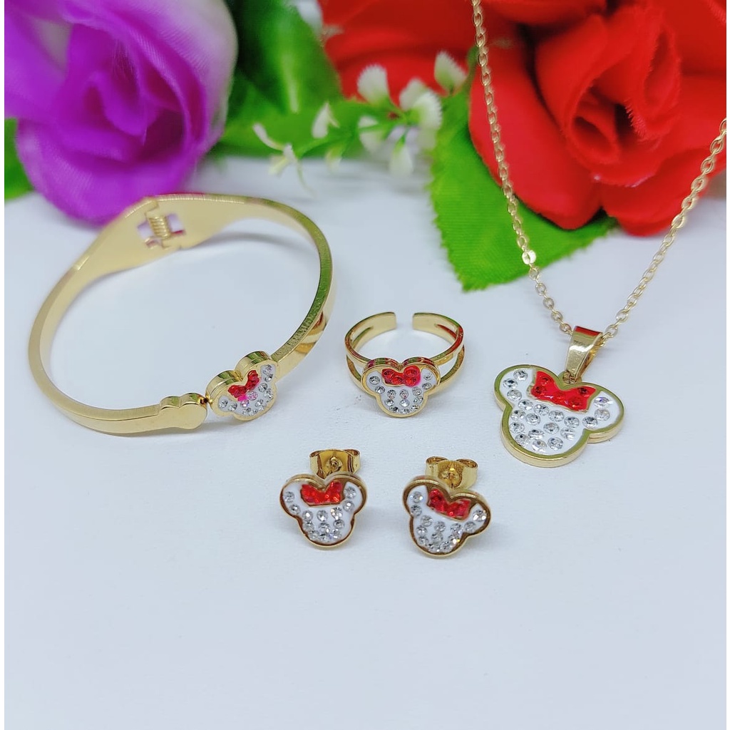 Titanium set anak perhiasan gelang kalung cincin dan anting S027-029