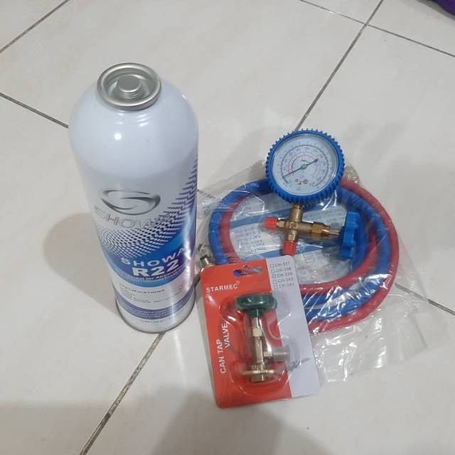 Paket Isi Freon AC R22 Kaleng Manifold Selang Kran