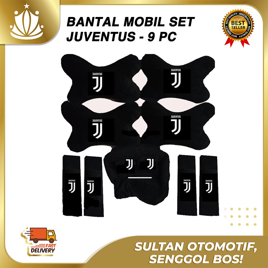 Bantal Jok Mobil Juventus Set 9 PC / Bantal Leher Mobil Juventus Juve / Tempat Tisu Juventus