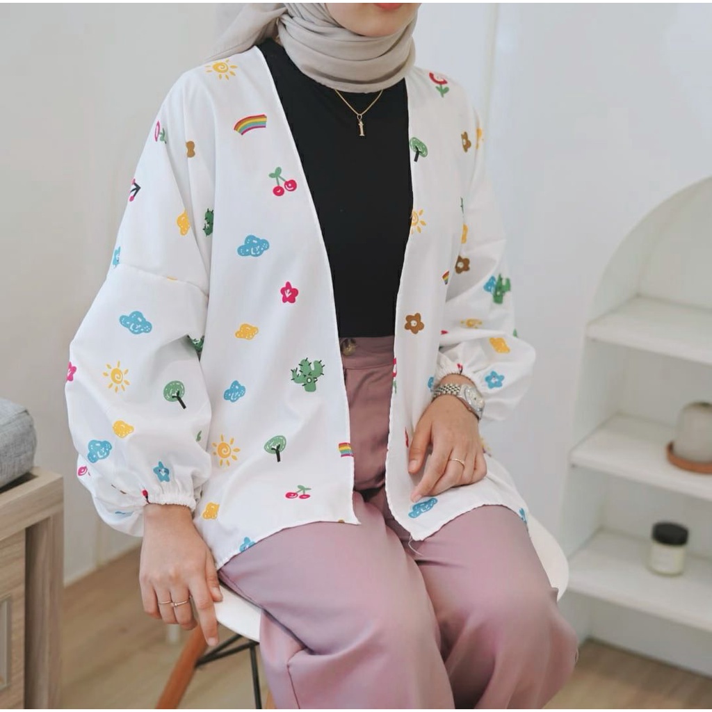 Tq88indonesia Fashion Baju Cardigan Wanita Terbaru / KIYOWO OUTER / Cardi Cewek Motif Bunga / Ootd / Outfit Kasual