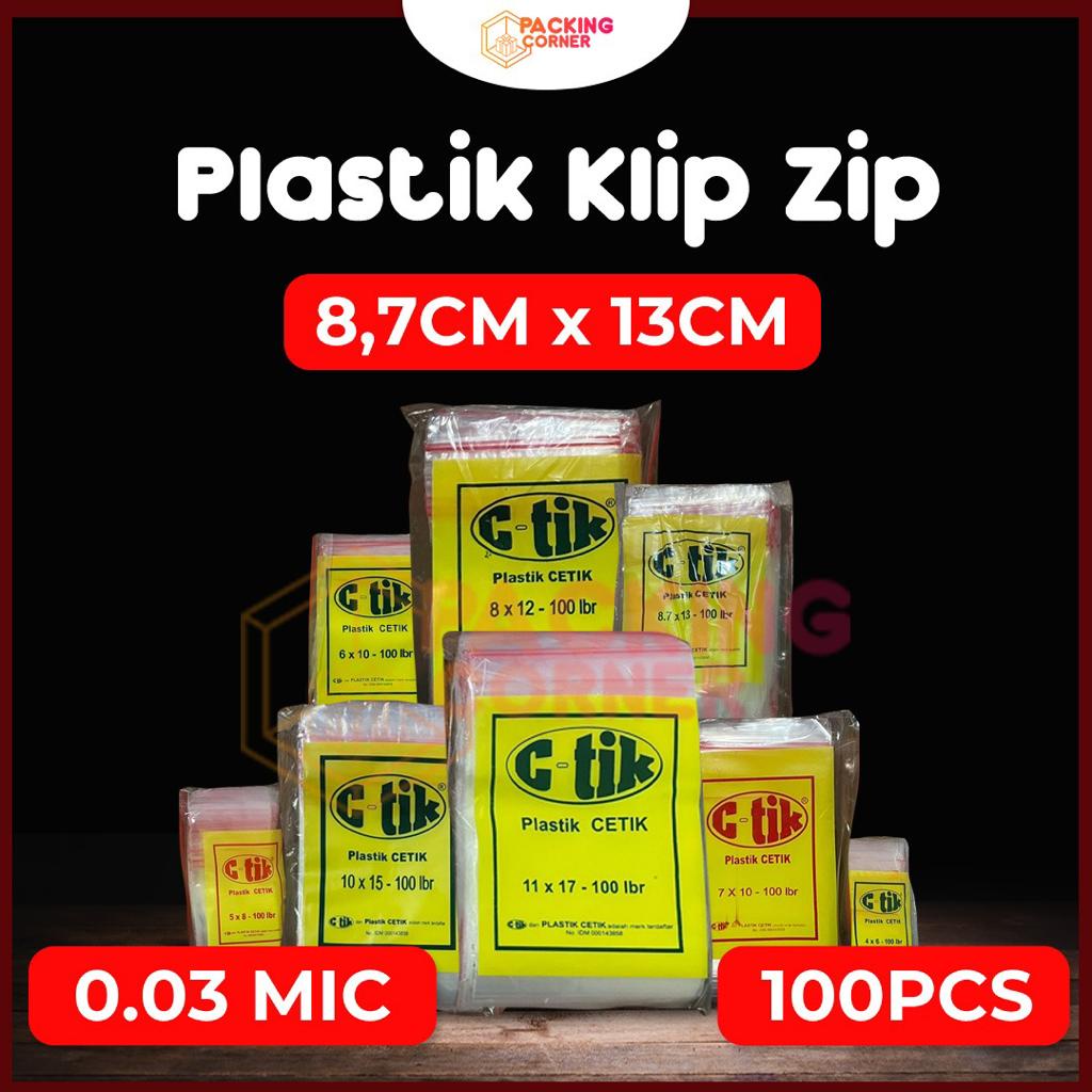 Plastik Klip Bening Zip Lock Ziplock Clip Zipper Cetik Ctik Segel 8.7x13 8.7 x 13 cm 100 pcs