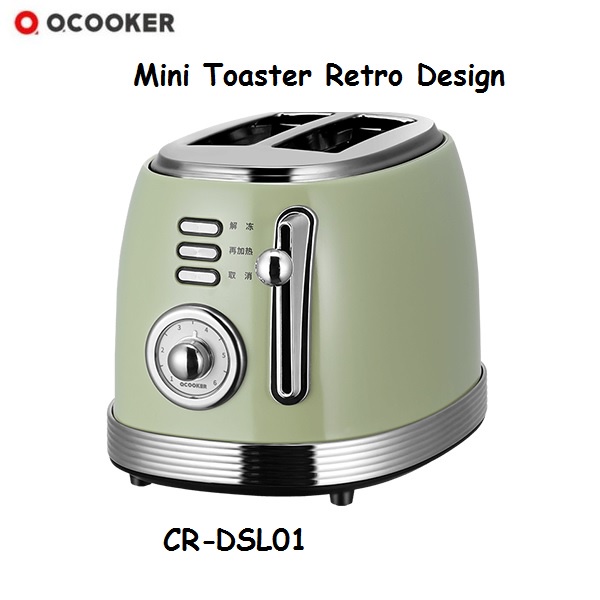 QCOOKER Mini Toaster Retro Design 800W - Alat Pemanggang Roti Elektrik Desain Retro Jadul 800W