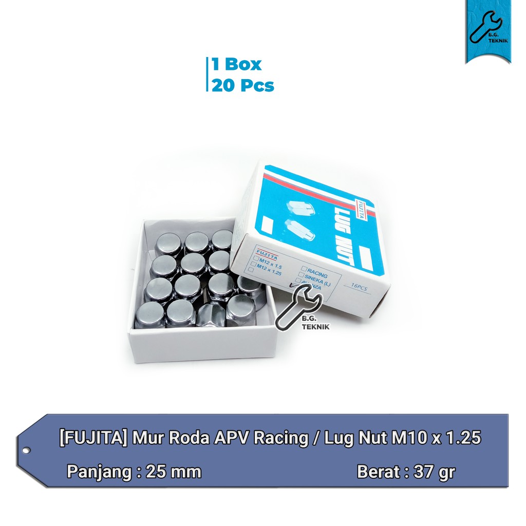 Mur roda APV Fujita lug nut M12x1.25 isi 16 Pcs (Kunci 19)