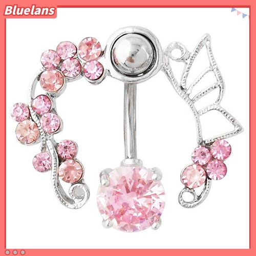 Bluelans 14G Butterfly Rhinestone Belly Barbell Button Ring Navel Body Piercing Jewelry