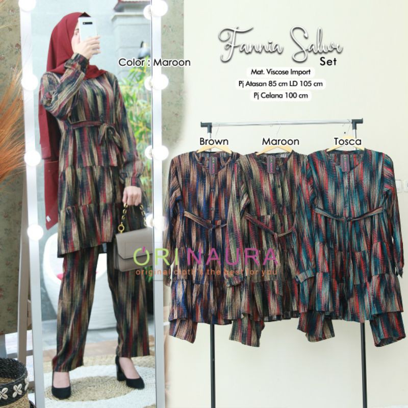 Fannia Salur Set Setelan Tunik Celana Katun Rayon Viscose Import Setelan Wanita Bahan Premium Import