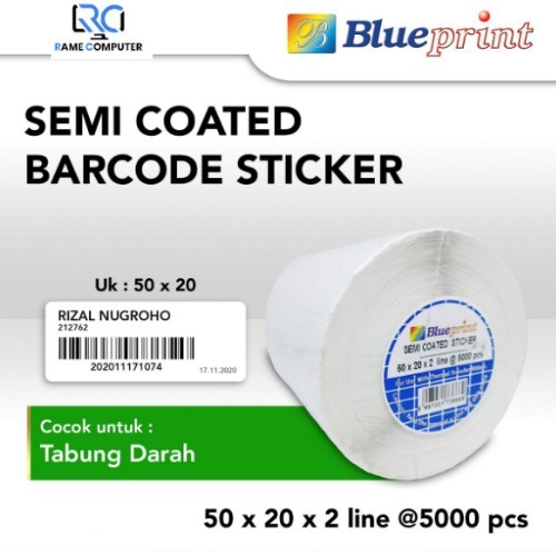 Sticker label Barcode 50x20x2 Line Semi Coated BLUEPRINT isi 5000Pcs