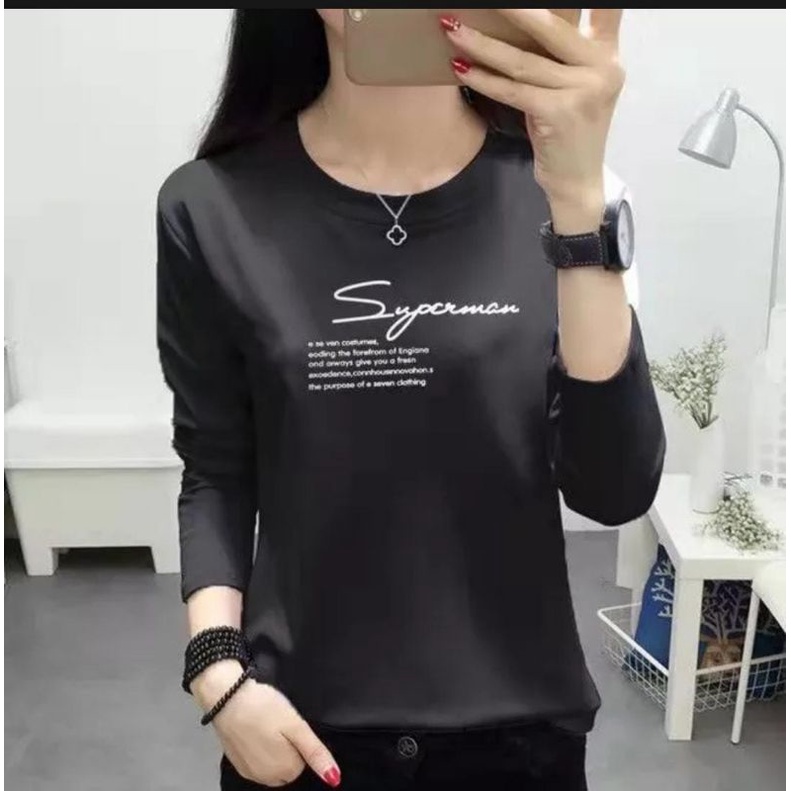 kaos wanita/kaos wanita lengan panjang superman/ baju distro wanita/baju distro kekinian