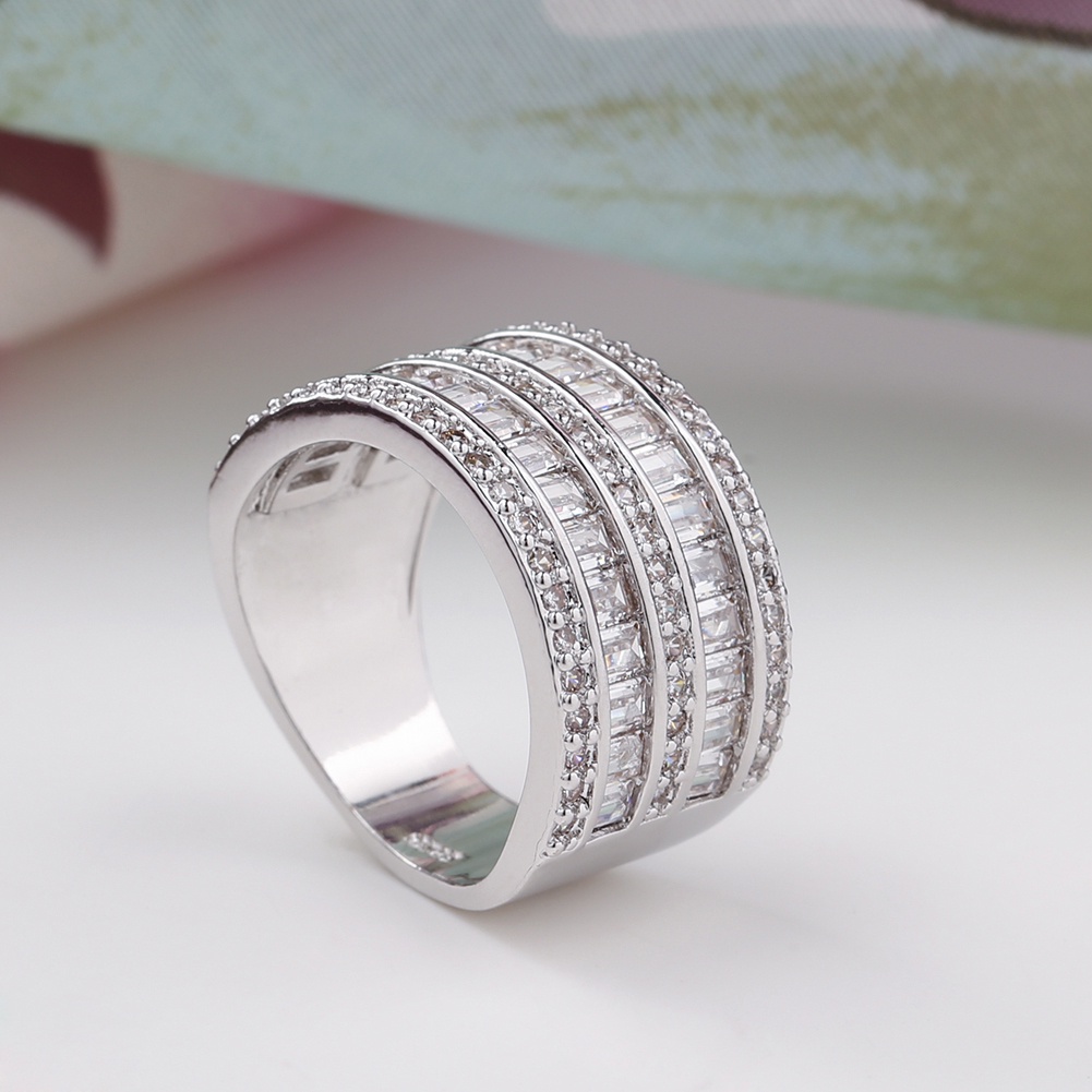 Hu Hu Hu Hu Hu Alat Bantu Pasang Kacamata♡ Cincin Multilayer Bentuk Bulat Persegi Panjang Bahan Cubic Zirconia Untuk Wanita