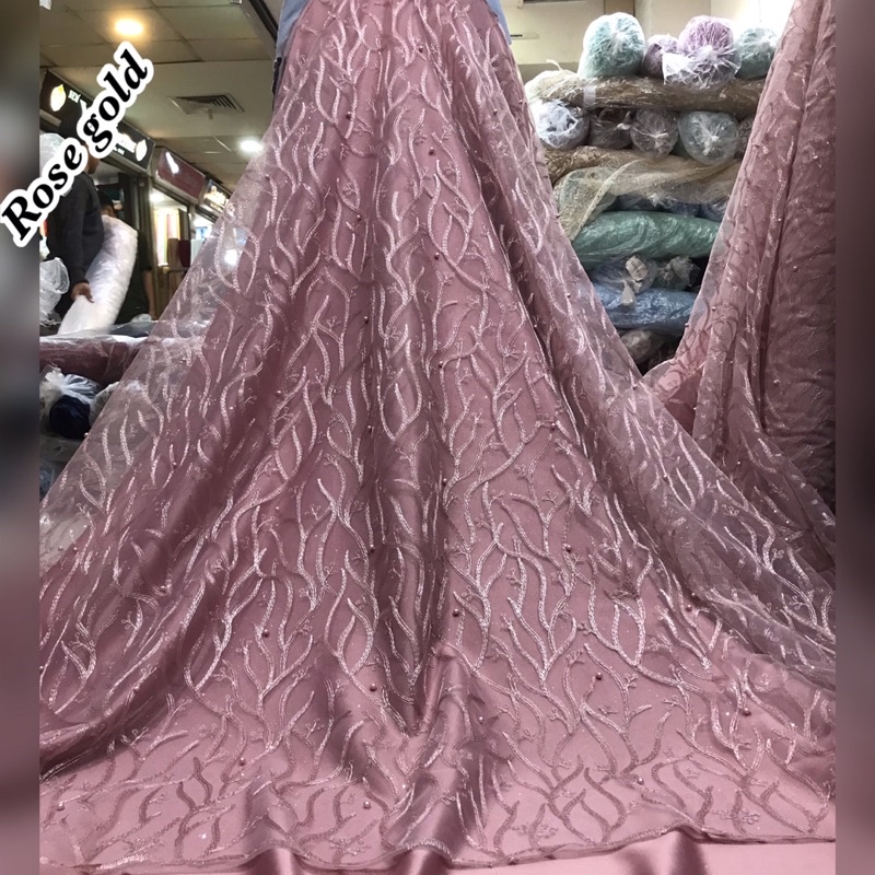 MURAH!!! Kain bahan tille akar mutiara / bahan kebaya brokat tile.