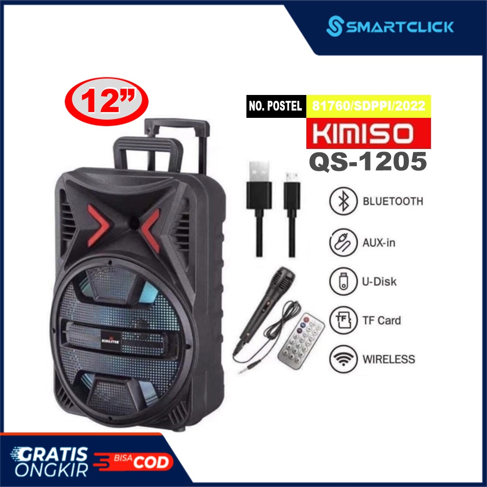 SPEAKER BLUETOOTH 12" FREE MIC KARAOKE FM SUPER BASS KIMISO QS 1205