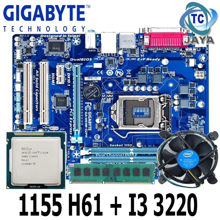 MAINBOARD LGA 1155 H61 GIGABYTE Plus Processor core i3 3220 + RAM