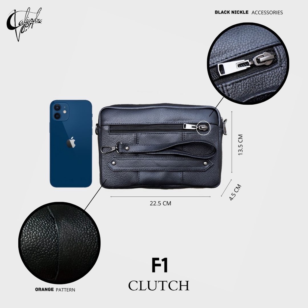 Caliandravieri F1 Horizon Tas Clutch Pria Kulit Asli Texture Leather Motif Jeruk