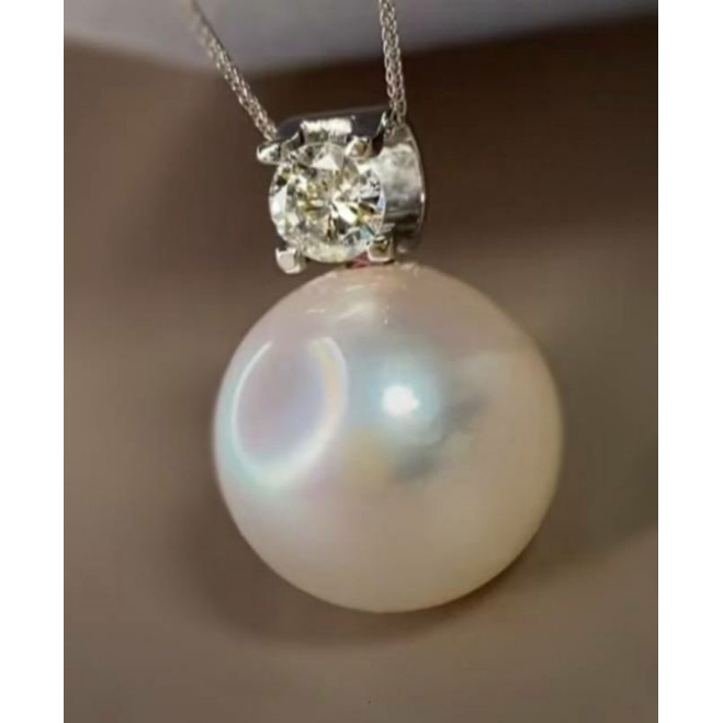 liontin emas putih mata 1 dengan mutiara air laut