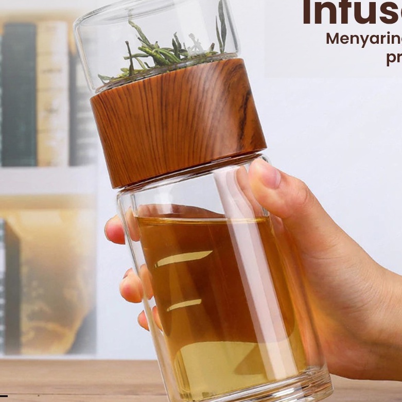 Botol Minum Infused Water Tumbler Kaca Double Wall Botol Infused botol saringan teh