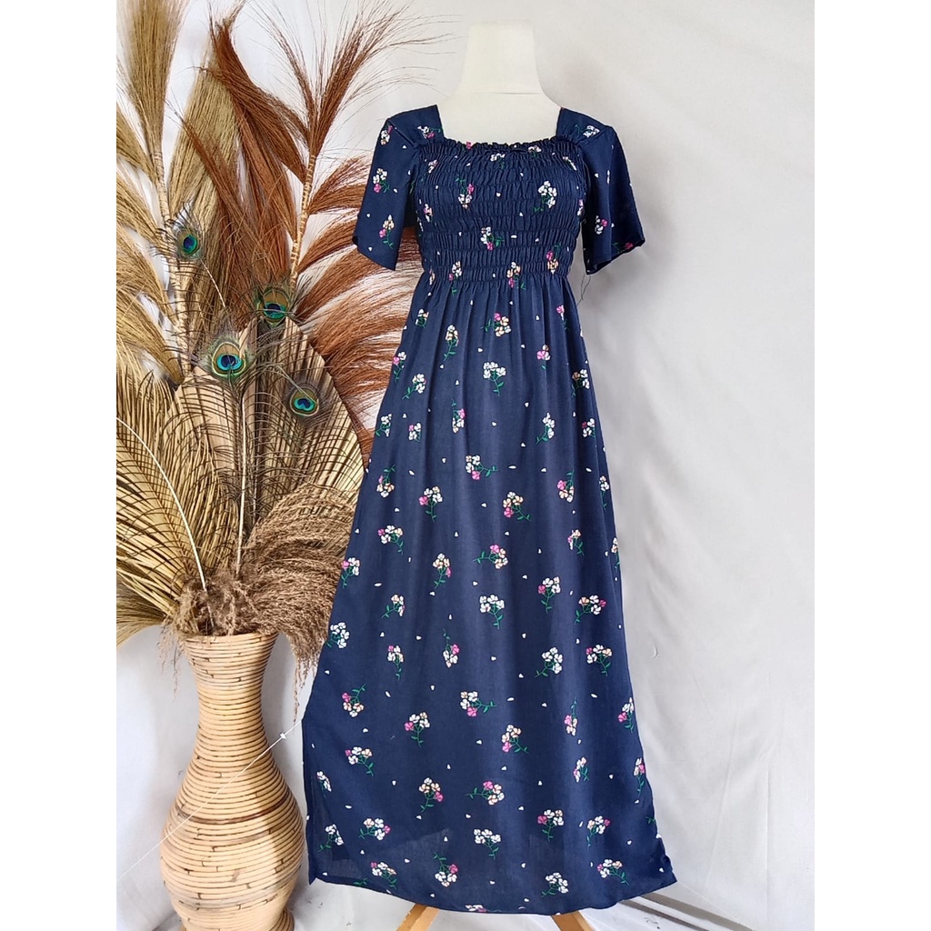 VANESSA PANJANG/DASTER KERUT/DASTER SMOK-WAX BEGONIA NAVY