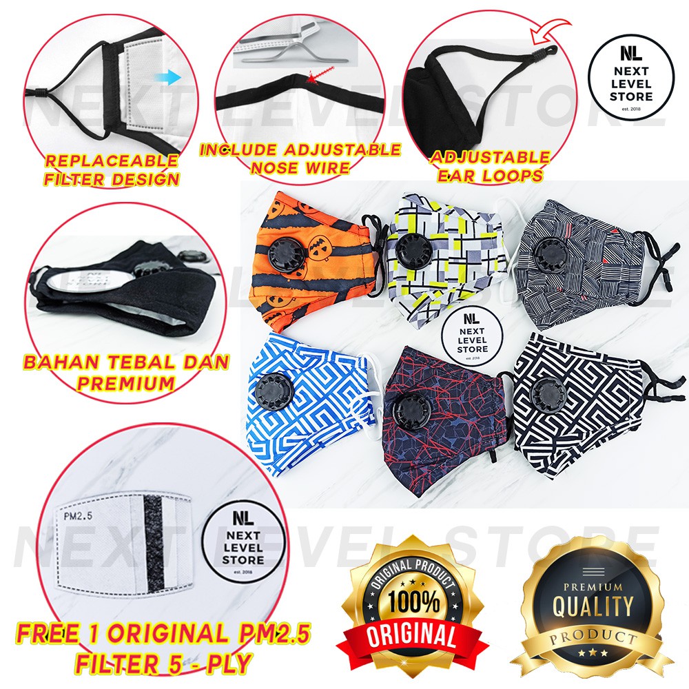 MASKER KAIN N95 KN95 COTTON MASK RESPIRATOR (FREE 1 FILTER PM2.5 ORIGINAL 5 PLY) ORIGINAL - WARNA PILIH DI VARIASI YA