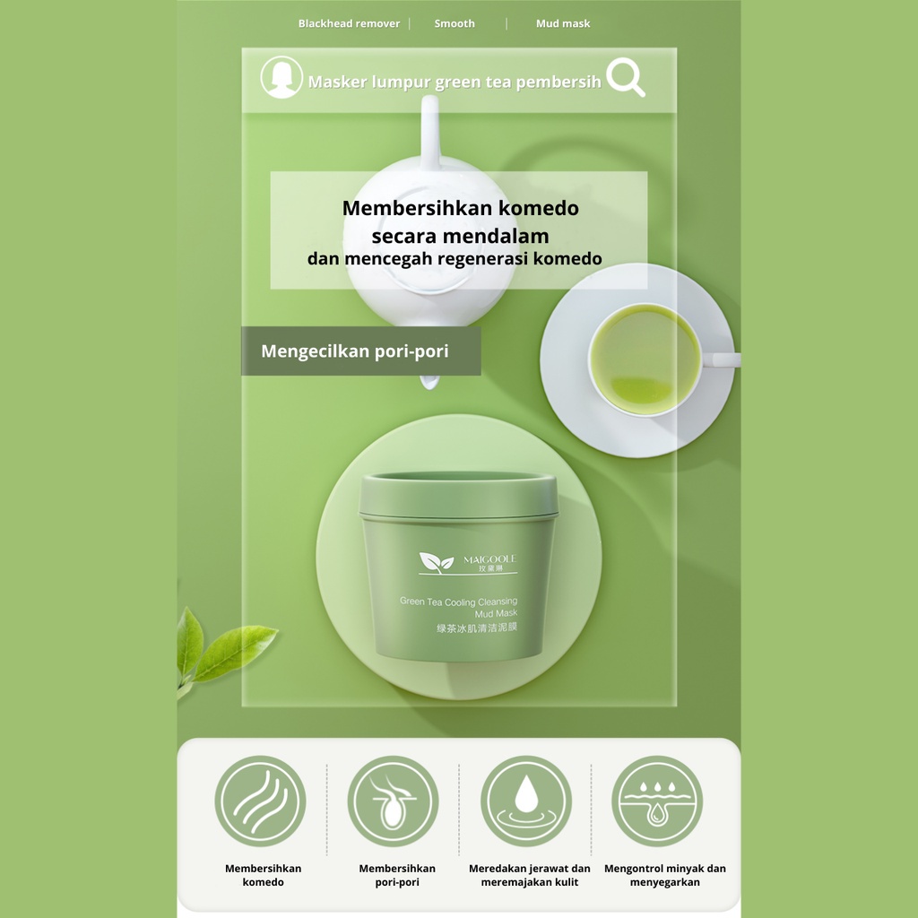 (COD) Maigoole Greentea Clay Mask Masker Wajah 100gr Green Tea Clay Mask Masker Wajah Green Tea Pore Clean Clay Mask / Clay Mask Chorcoal / MAIGOOLE Masker Wajah Green Tea Charcoal Clay Mask Maigoole Pore Clean Clay Mask Untuk Jerawat