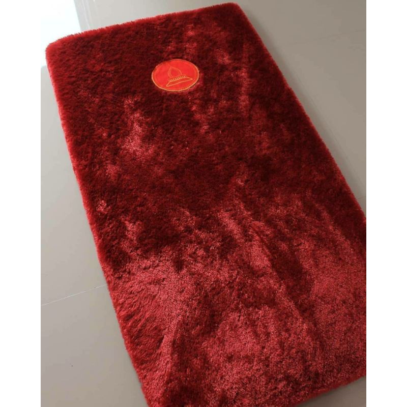 Sajadah Maroon Rasfur Busa Tebal 5cm & 3cm Bulu Lebat